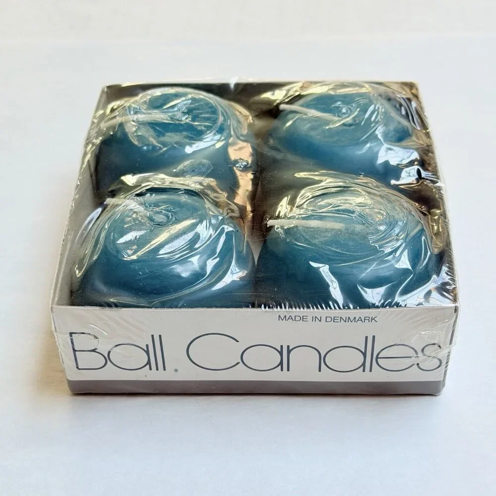Vintage‎ Bed Bath And Beyond Blue Ball Candles Made In Denmark 4 Snow Balls